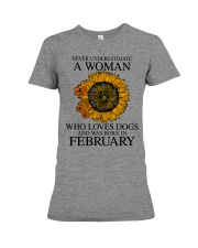 A Woman Who Loves Dogs And Was Born In February Premium Fit Ladies Tee tile