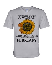 A Woman Who Loves Dogs And Was Born In February V-Neck T-Shirt tile