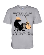 I Pet Dogs - I Play Guitars And I Know Things V-Neck T-Shirt tile
