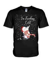 Cat I'm Freaking Cold V-Neck T-Shirt tile