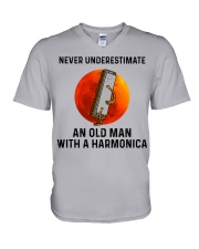 Never Underestimate An Old Man With A Harmonica V-Neck T-Shirt tile