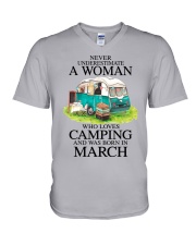 A Woman Who Loves Camping And Was Born In March V-Neck T-Shirt tile