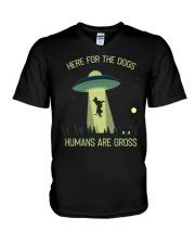 Here For The Dogs Humans Are Gross V-Neck T-Shirt tile