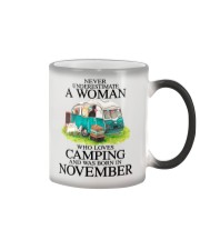 A Woman Who Loves Camping And Was Born In November Color Changing Mug tile