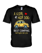 A Girl And Her Dog Best Camping Partners V-Neck T-Shirt tile