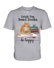 Drink Tea Read Books - Be Happy V-Neck T-Shirt tile