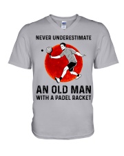 Never Underestimate An Old Man With A Padel Racket V-Neck T-Shirt tile
