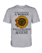 A Woman Who Loves Dogs And Was Born In August V-Neck T-Shirt tile