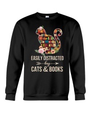 Easily Distracted Cats And Books Crewneck Sweatshirt tile