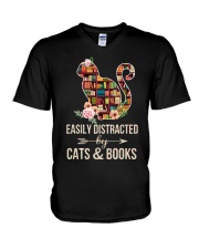 Easily Distracted Cats And Books V-Neck T-Shirt tile
