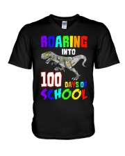 Roaring Into 100 Days Of School V-Neck T-Shirt tile