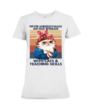 An Old Woman With Cats And Teaching Skills Premium Fit Ladies Tee tile