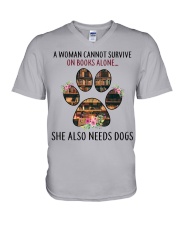Woman Needs Dogs To Survive On Books V-Neck T-Shirt tile