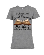 Surviving Social Distancing One Book At A Time Premium Fit Ladies Tee tile