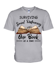 Surviving Social Distancing One Book At A Time V-Neck T-Shirt tile