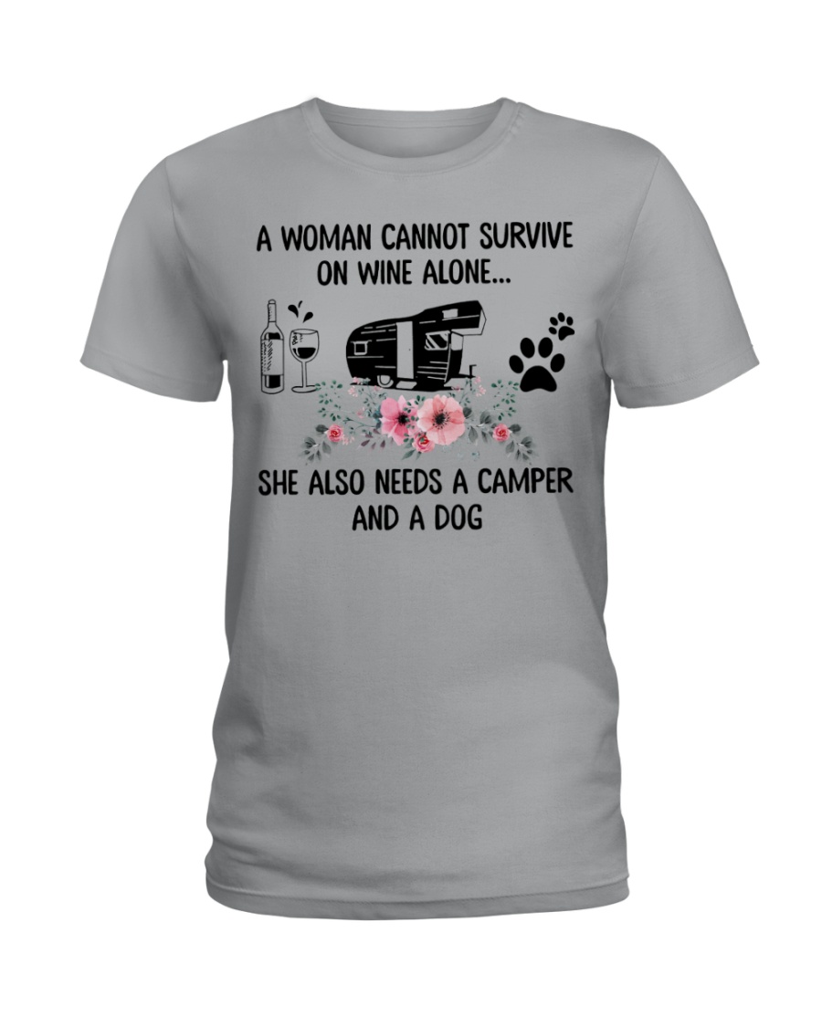 Woman Also Needs A Camper And A Dog On Wine Ladies T-Shirt