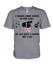 Woman Also Needs A Camper And A Dog On Wine V-Neck T-Shirt thumbnail