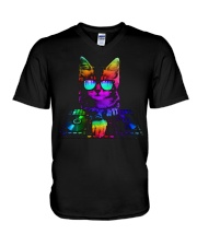 Cat Dj Design V-Neck T-Shirt tile