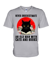 Never Underestimate An Old Man With Cats And Books V-Neck T-Shirt tile