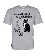 I Asked God For A True Friend - He Sent Me A Cat V-Neck T-Shirt tile