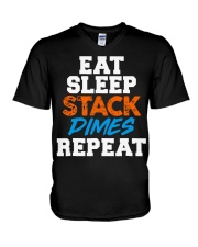 Eat Sleep Stack Dimes Repeat V-Neck T-Shirt tile