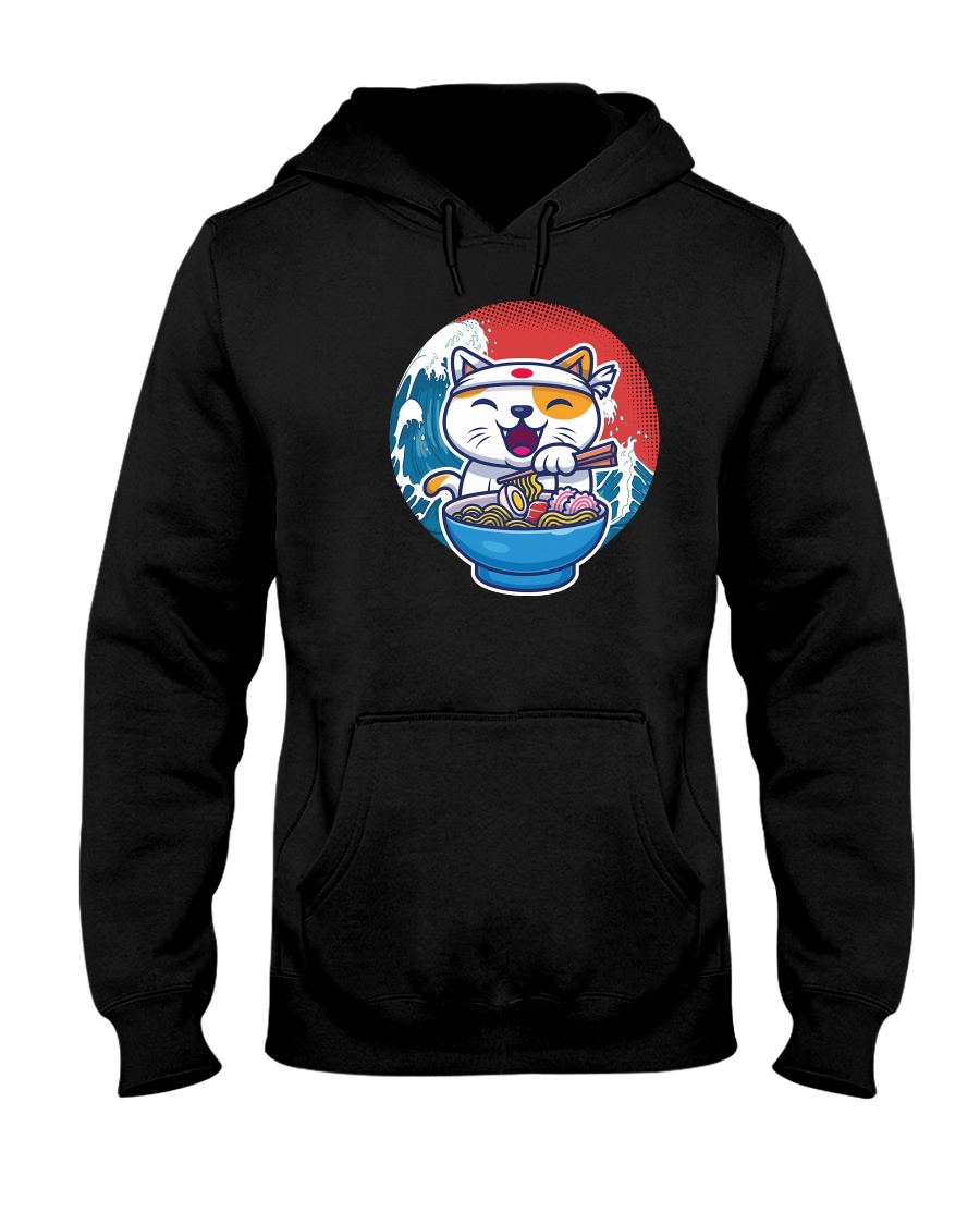 cat eat ramen retro and vintage illustration Hooded Sweatshirt