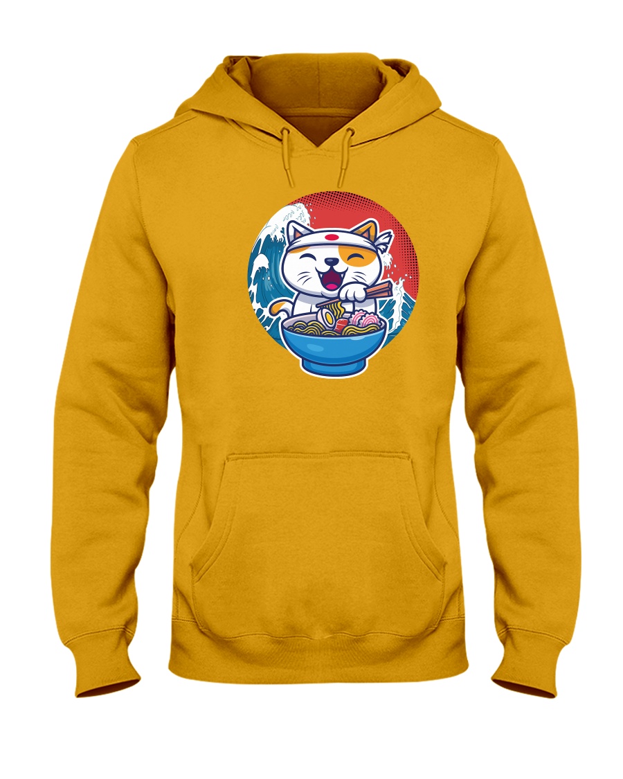 cat eat ramen retro and vintage illustration Hooded Sweatshirt