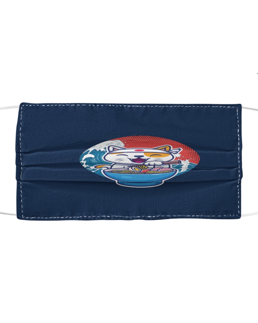 cat eat ramen retro and vintage illustration Cloth face mask