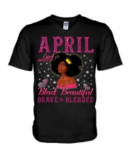 April Girl Black Beautiful Brave Blessed African Birthday V-Neck T-Shirt tile
