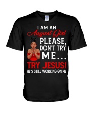I Am A August Girl Don't Try Me Try Jesus Birthday Afro V-Neck T-Shirt tile