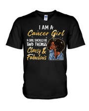 Cancer Girl Classy & Fabulous Black Queen Afro Melanin V-Neck T-Shirt tile