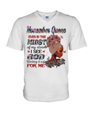 November Queen Birthday Born In January Black African Queen V-Neck T-Shirt tile