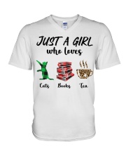 Cats Books Tea V-Neck T-Shirt tile