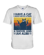 cat gun shovel alibi V-Neck T-Shirt tile