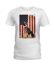German shepherd smile flag Ladies T-Shirt tile