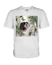 fn 5 shih tzu daisy and butterfly V-Neck T-Shirt tile