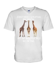 Question my sanity Giraffe V-Neck T-Shirt tile