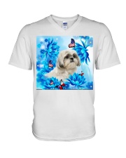 dh d Shih Tzu USA Butterflies 19620 V-Neck T-Shirt tile