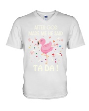 God made me ta da Flamingo V-Neck T-Shirt tile