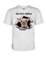 Chihuahua six feet people V-Neck T-Shirt tile