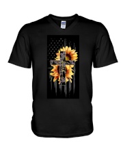 Independence day flag cross V-Neck T-Shirt tile