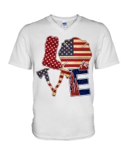Love firefighter Independence day V-Neck T-Shirt tile