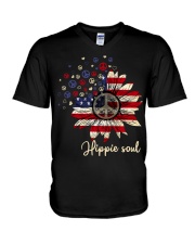 American flag sunflower Independence day V-Neck T-Shirt tile