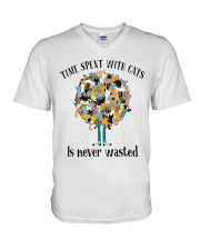 Time spent with cats V-Neck T-Shirt tile