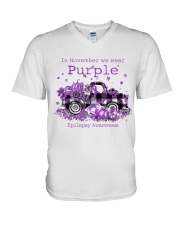In November we wear purple V-Neck T-Shirt tile