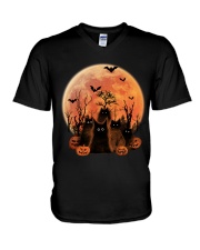 Black cat Halloween V-Neck T-Shirt tile