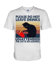 Please do not leave drinks V-Neck T-Shirt tile