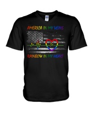 America in my veins Rainbow in my heart V-Neck T-Shirt tile