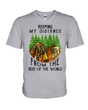 Keeping my distance from the rest of the world V-Neck T-Shirt tile