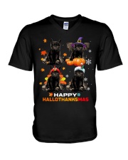 Happy hallothanksmas V-Neck T-Shirt tile